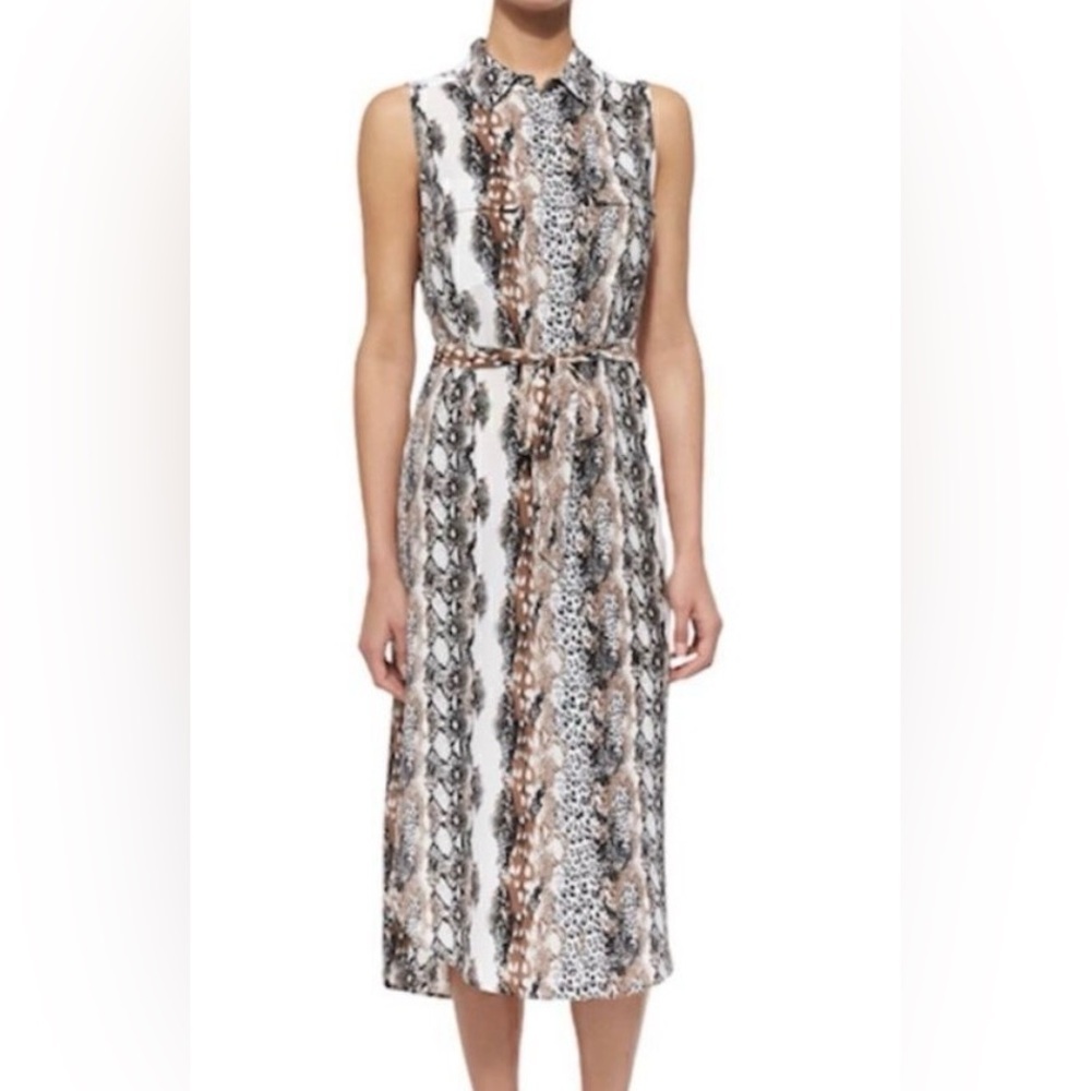 Equipment Femme Silk Regan Sleeveless Snake Reptile Print Midi Dress Belted L